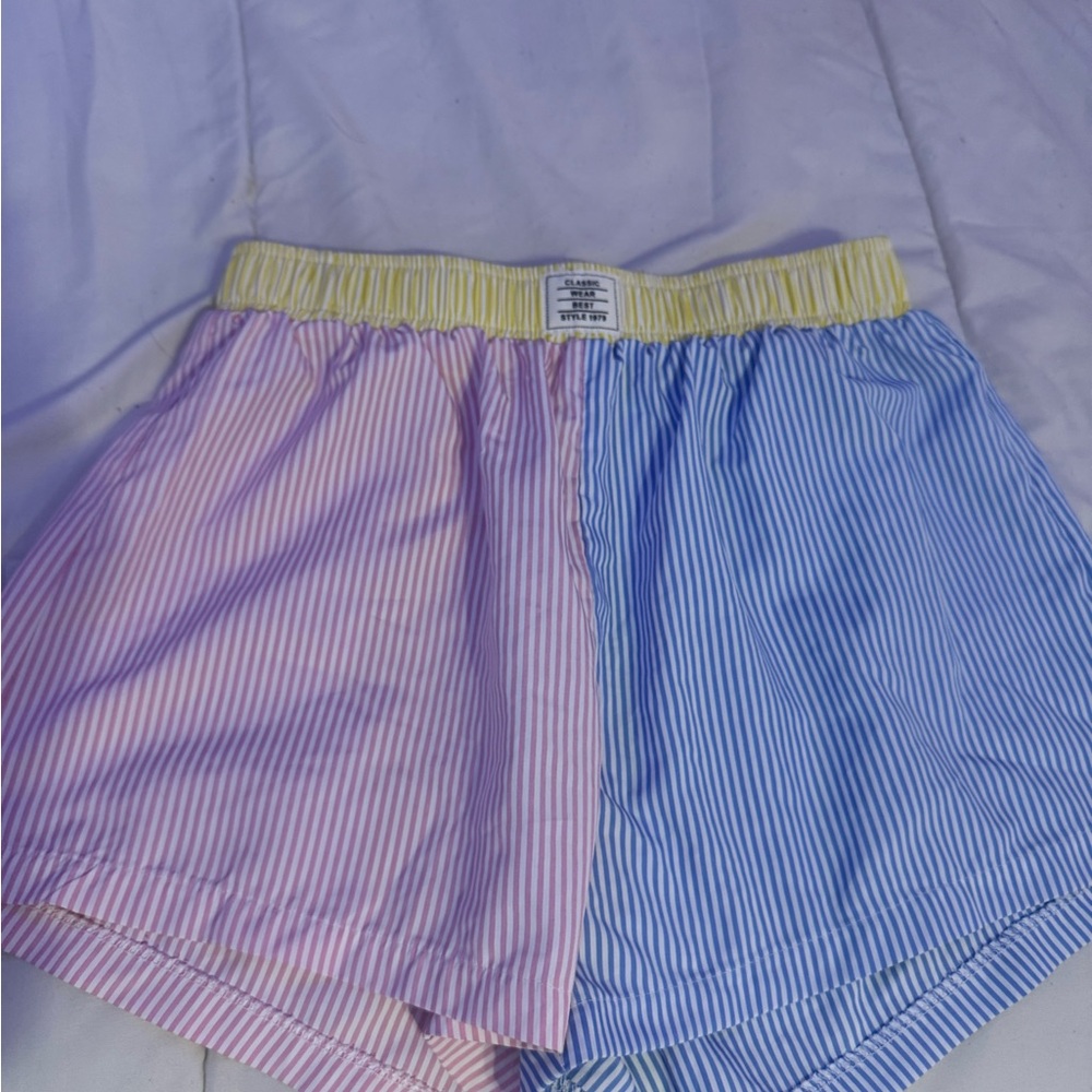 Striped Two-Tone Pastel Lounge Shorts - Pink & Blue